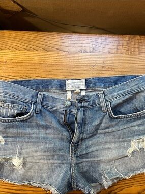 Current/Elliott Light Blue Distressed Denim Jean Shorts